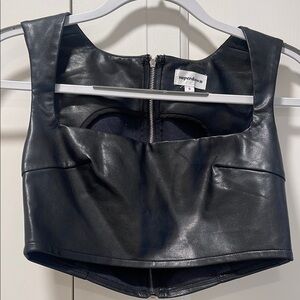 Superdown Black Faux Leather Crop Top